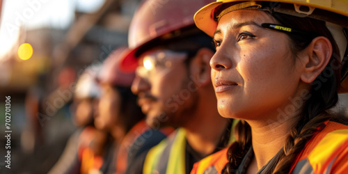 girl in a hard hat at a construction site Generative AI