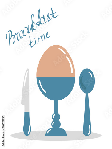 Soft-boiled egg on an egg stand. Healthy egg breakfast. Vector illustration.