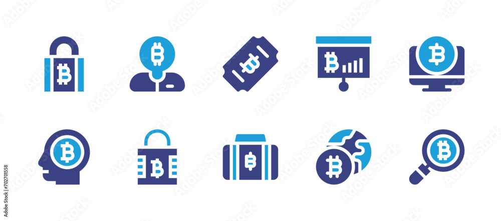 Bitcoin icon set. Duotone color. Vector illustration. Containing bitcoin, bitcoins, investor, security.