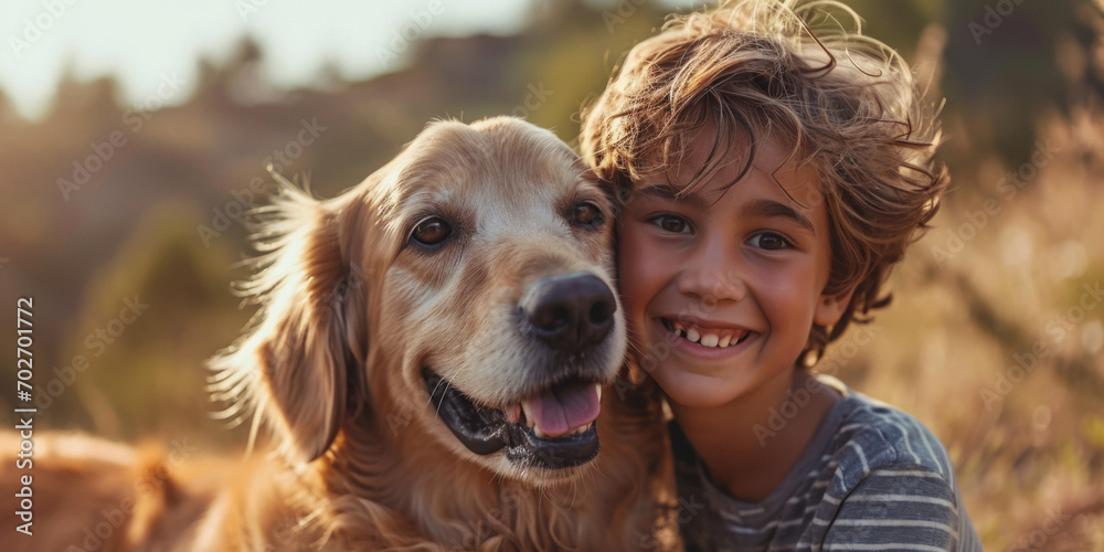 child with dog close-up Generative AI