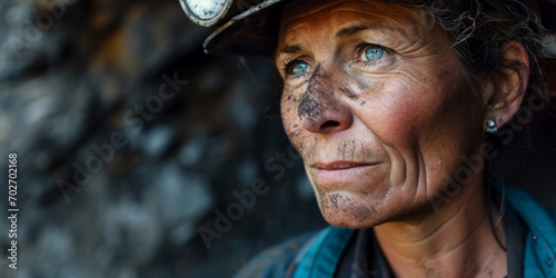 miner worker female at the mine close-up portrait Generative AI
