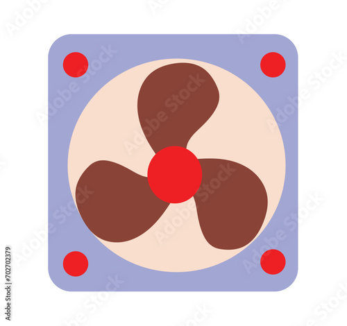 Technics electronic of colorful set. This artwork transforms a computer fan into a visual statement against a pristine white backdrop. Vector illustration.