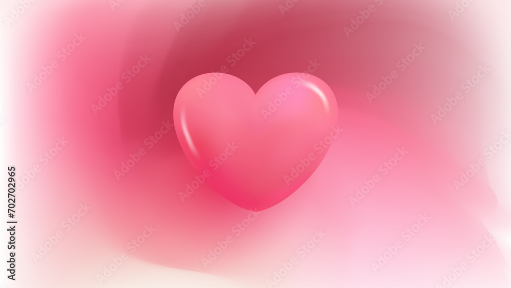 3d glossy plastic heart on blurred background. Soft color gradients. Graphic design for wedding invitations and Happy Valentine's Day holiday greetings. Love symbol. Vector illustration.