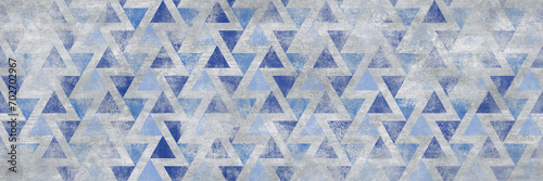 cement wall texture with blue retro pattern. Wallpaper or ceramic tile design