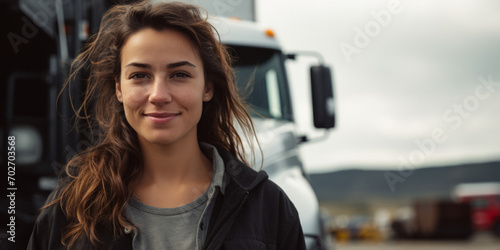 female truck driver close-up Generative AI Generative AI