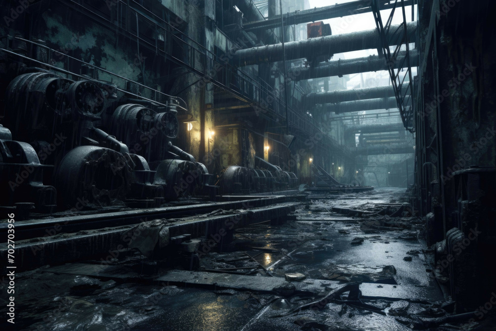 Creepy abandoned factory with broken machinery Creepy abandoned factory with broken machinery