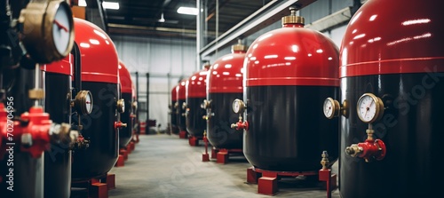 Room with tanks for boiler rooms. Concept of efficient heating systems photo