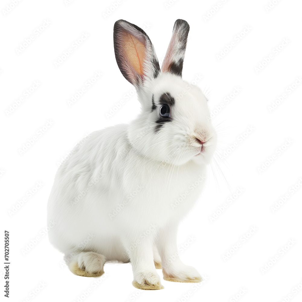 A white rabbit with a black spot on its eye isolated on a transparent background A white rabbit with a black spot on its eye isolated on a transparent background