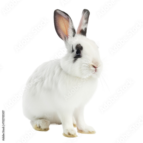 A white rabbit with a black spot on its eye isolated on a transparent background