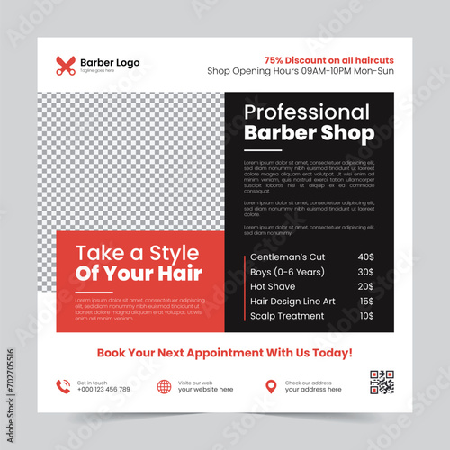 Professional creative barbershop social media design template Beauty hair cutting and spa post Editable promotion banner poster template