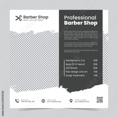 Professional creative barbershop social media design template Beauty hair cutting and spa post Editable promotion banner poster template