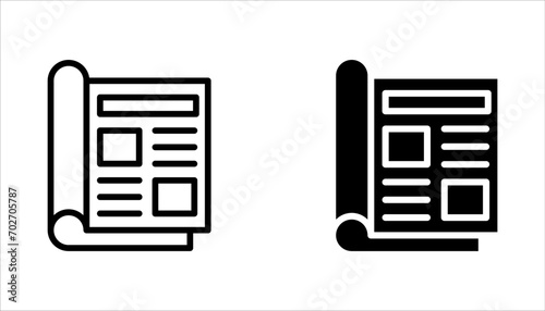 flat black newspaper icon set, vector illustration on white background