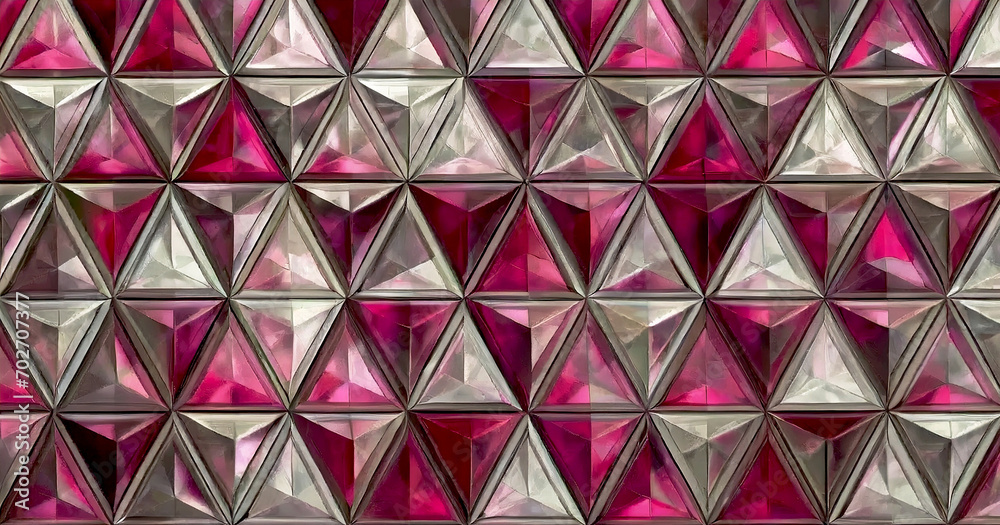 Abstract wall or floor pattern with triangular red and pink mosaic tiles. generative ai Abstract wall or floor pattern with triangular red and pink mosaic tiles. generative ai