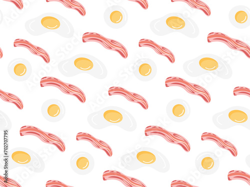 Seamless pattern with scrambled eggs and bacon, vector illustration for wallpaper, wrapping paper, screensavers, background, on transparent background.