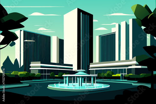Office park with fountains. vektor icon illustation