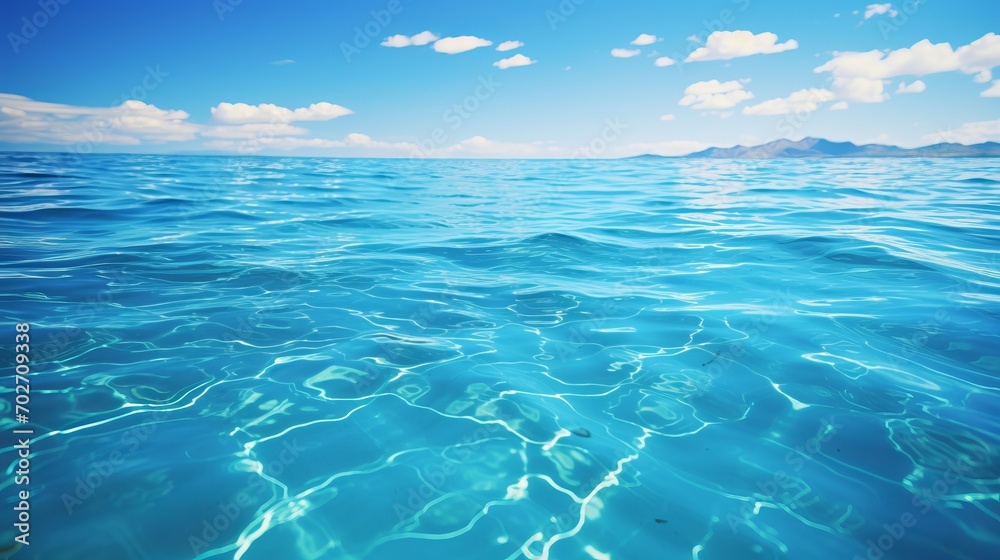 Fototapeta premium Soothing blue sea waves with perfectly smooth beach sand on a sunny day. Summer rest.