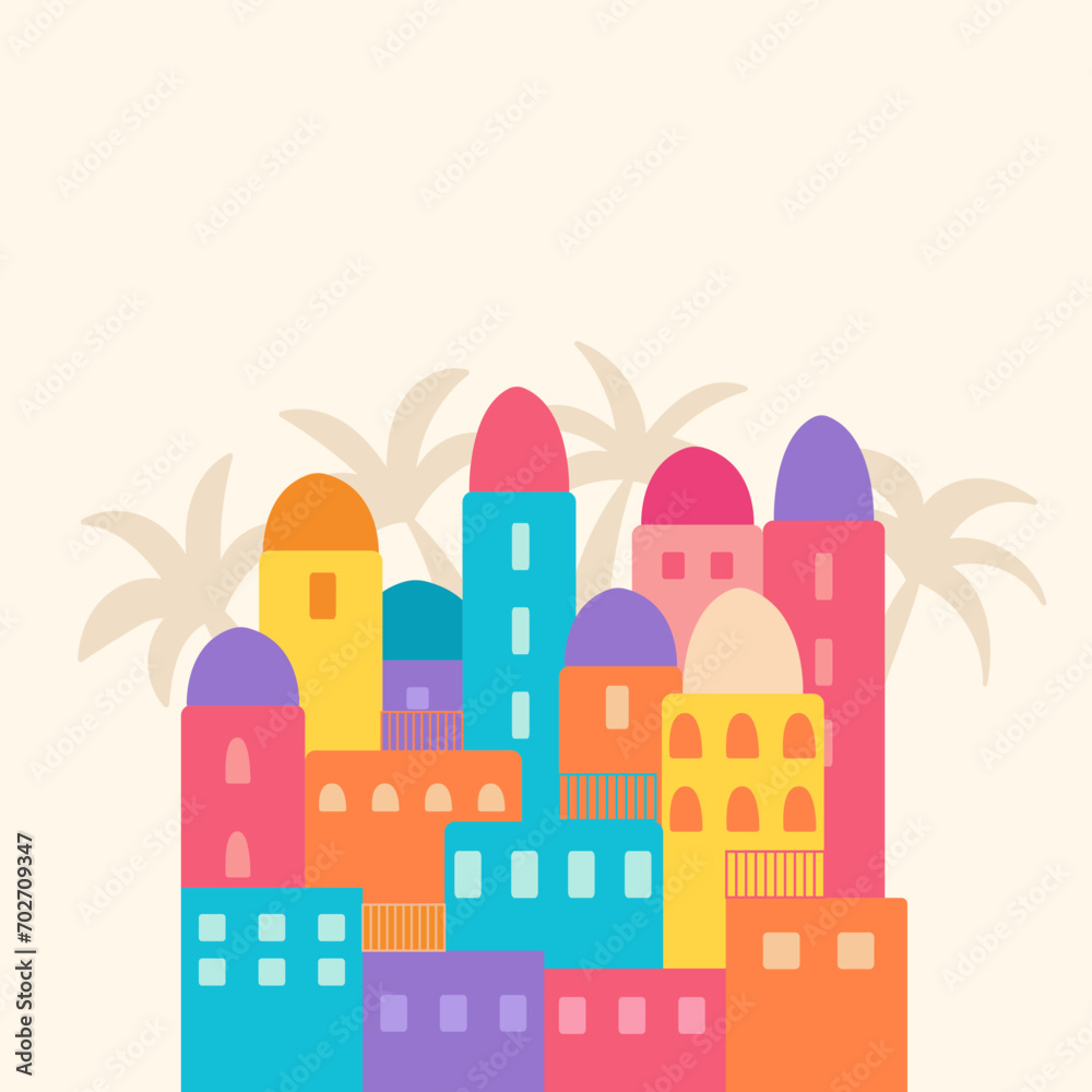 Colorful abstract housing bulk, cityscape vector illustration