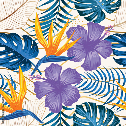 Floral seamless pattern with leaves. tropical background