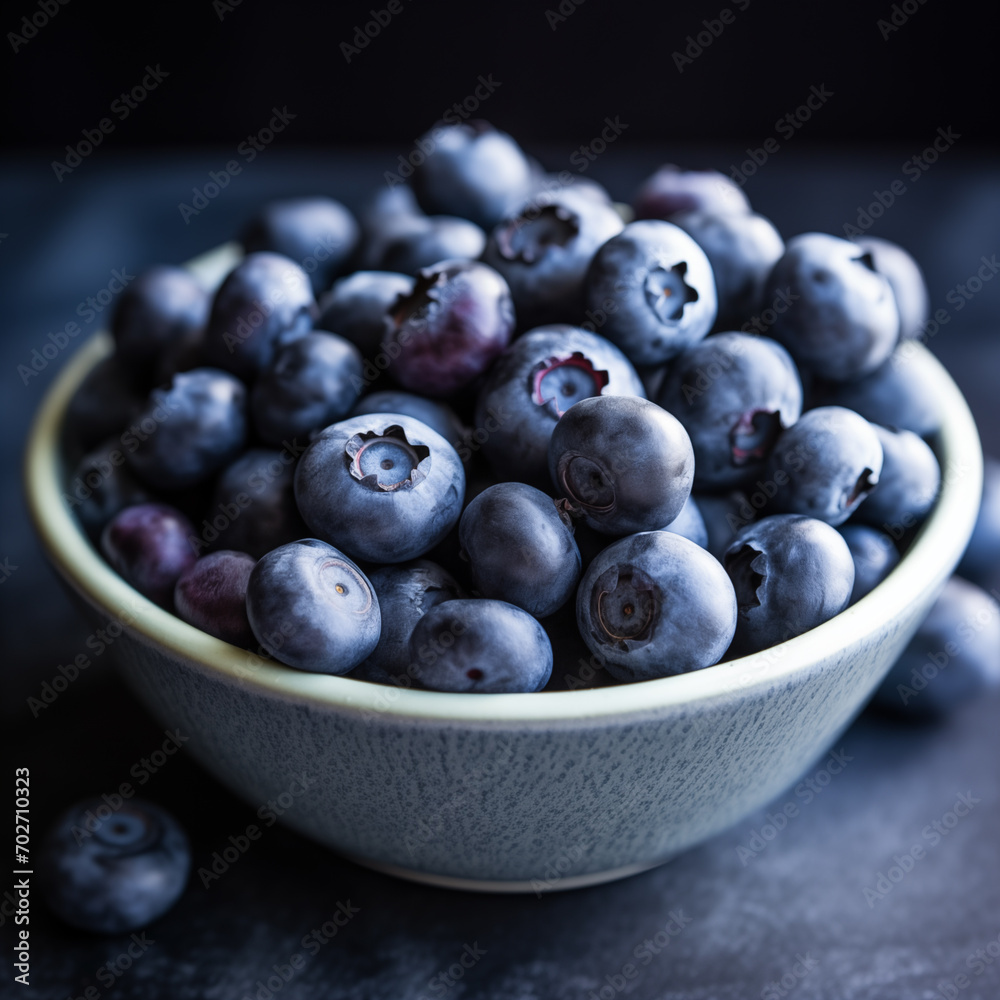 Lots of fresh ripe blueberries in bowl. Generative AI Lots of fresh ripe blueberries in bowl. Generative AI