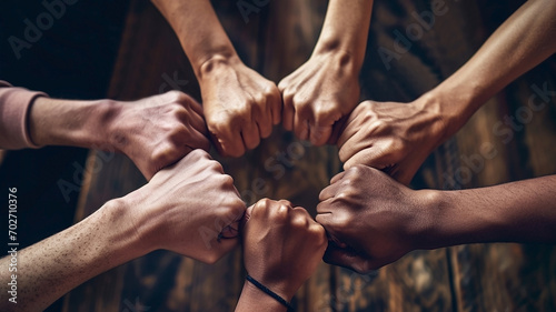 Ring of hands clenched into fist photo