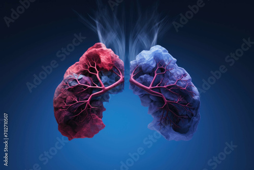 two lungs in the blue and red colors photo