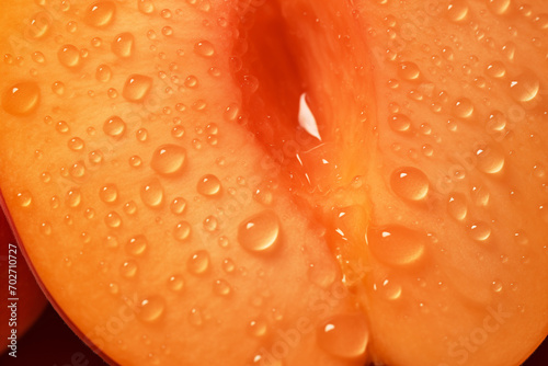 Peach with droplets closeup view. Generative AI