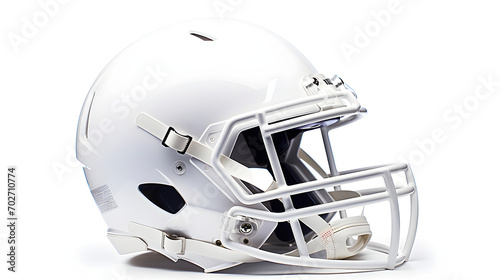 A generic white football helmet designed for American football, showing safety and protection during the game, isolated on a white background