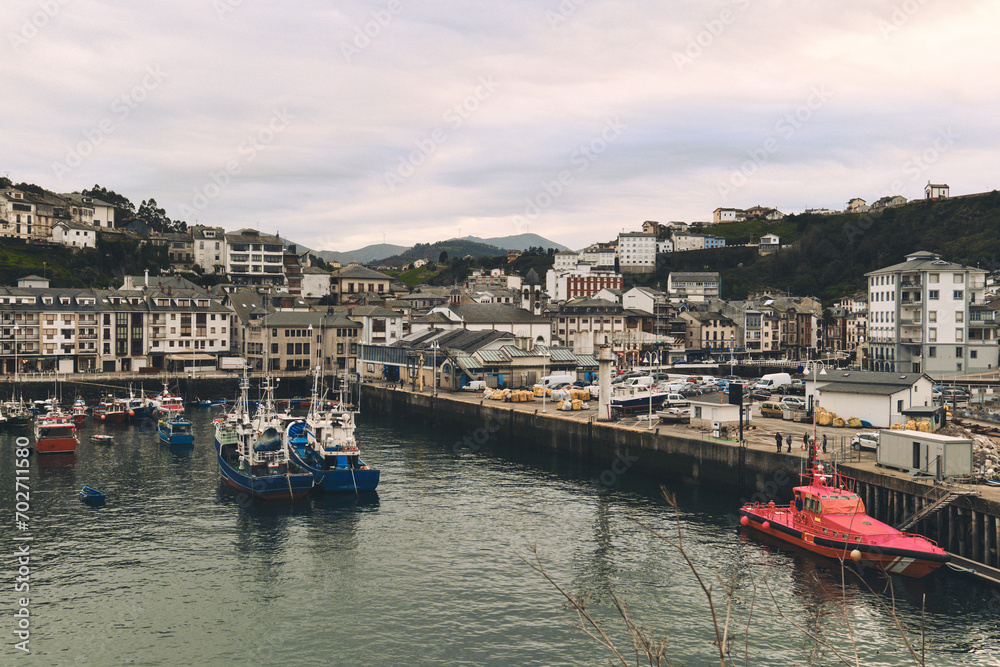 Harbour of Luarca during cloudy winter day. Asturias, northern Spain
