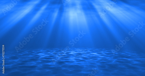 Surreal realistic cool looking underwater seabed water moving animation. Sandy seabed underwater ocean sea footage with sunbeam gas and bubbles. Deep water video motion graphic. photo