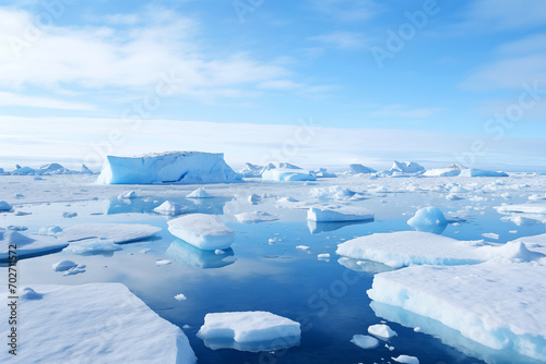 Arctic landscape with melting glaciers in sea ocean. Generative AI