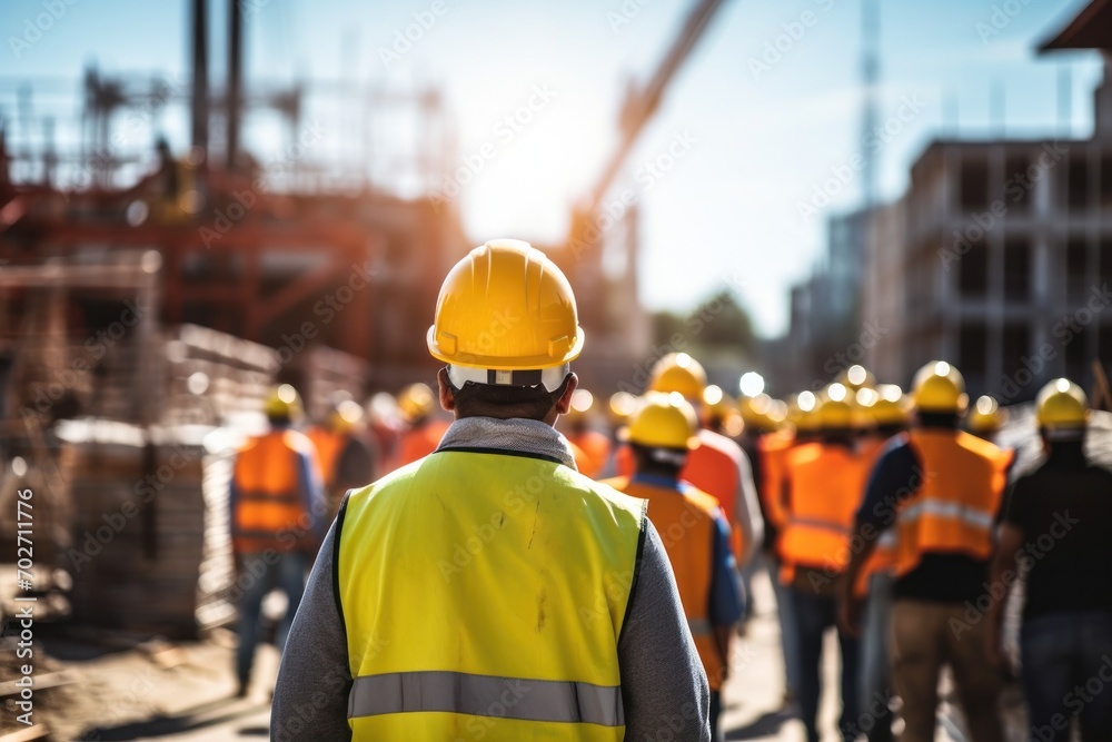 Construction worker at a site, wearing a safety helmet, using equipment, and ensuring safety. Construction worker at a site, wearing a safety helmet, using equipment, and ensuring safety.