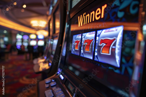 In a vibrant casino, players try their luck on colorful slot machines for a thrilling gamble.