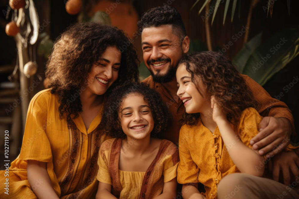 a family smiling while posing for a photo