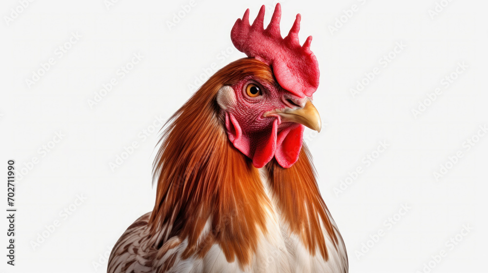colorful free range male rooster isolated on white background with clipping path.