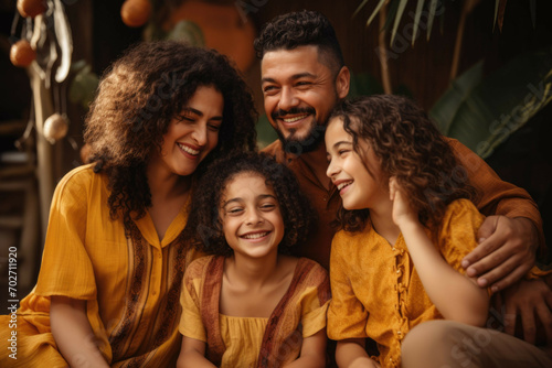 a family smiling while posing for a photo