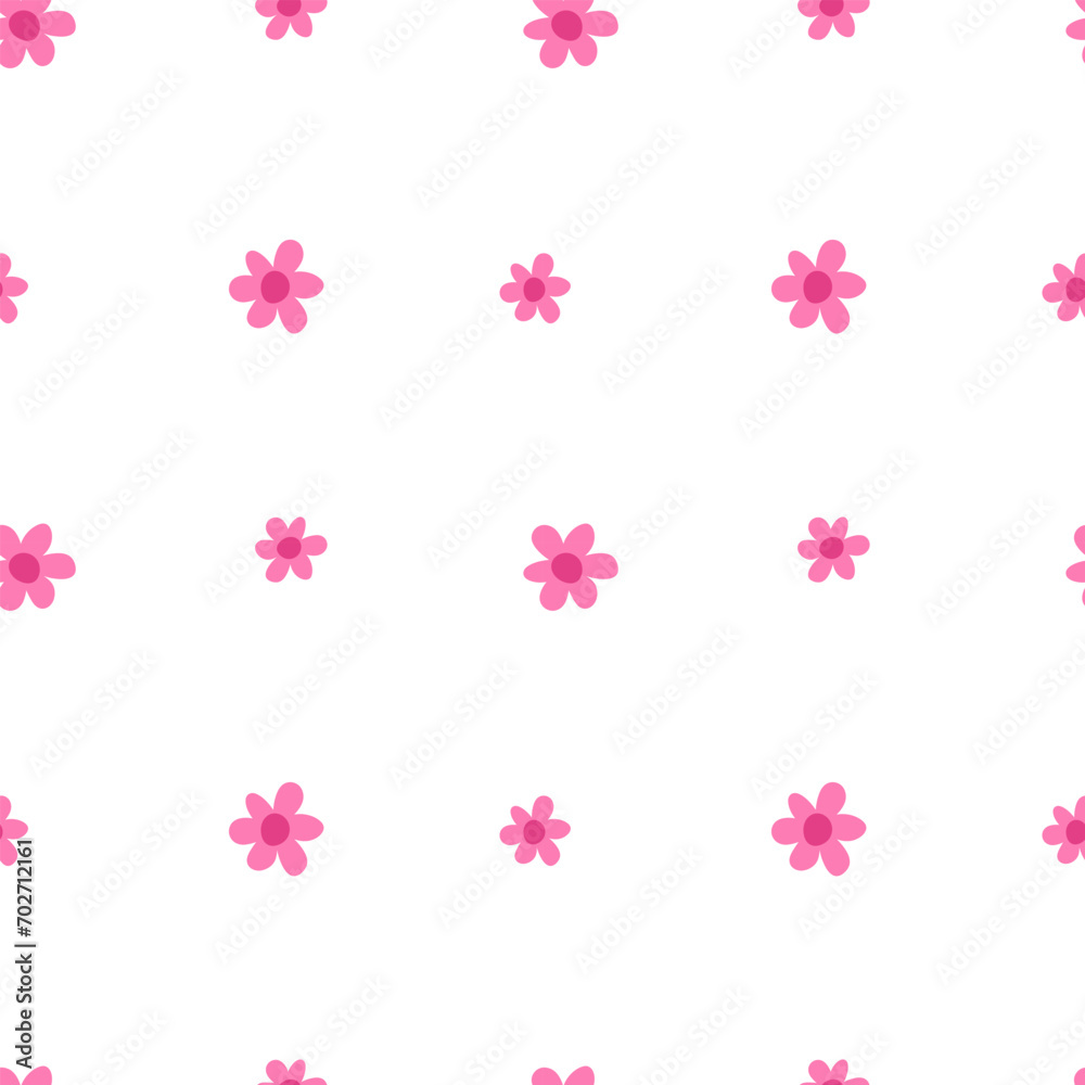 Pink flowers seamless pattern. Vector little flowers on white background