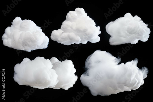 five individual white clouds on white background are shown