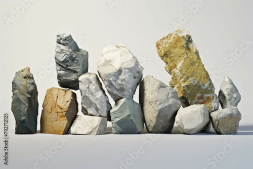 a collection of rocks from several different angles on a white background