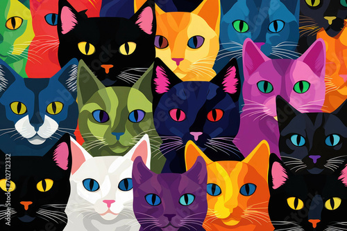 graphic set of multiples cat faces