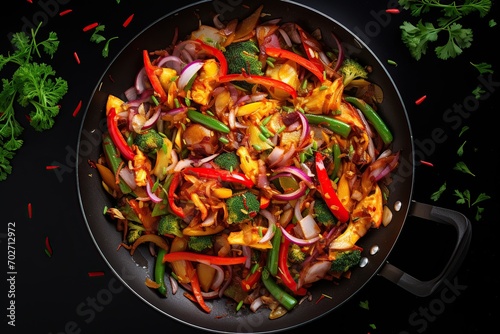 Chef cooking vegetables on pan