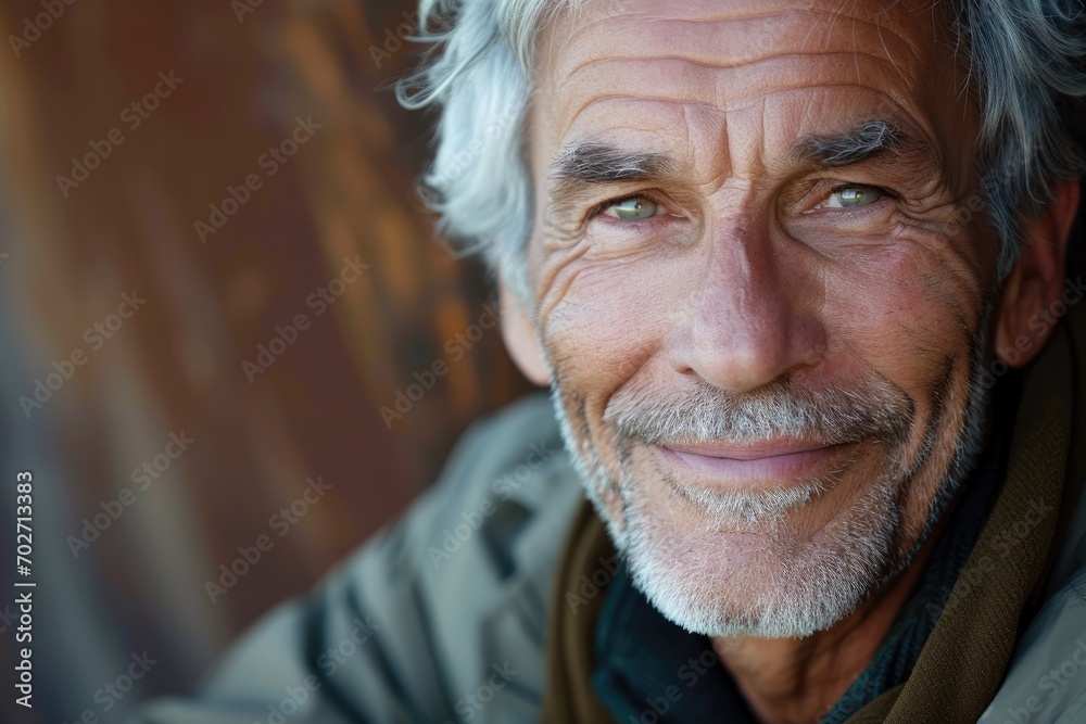 An elderly man exudes warmth and wisdom as he smiles, his grey hair and beard framing his kind face, with wrinkles and creases telling the story of a life well-lived An elderly man exudes warmth and wisdom as he smiles, his grey hair and beard framing his kind face, with wrinkles and creases telling the story of a life well-lived