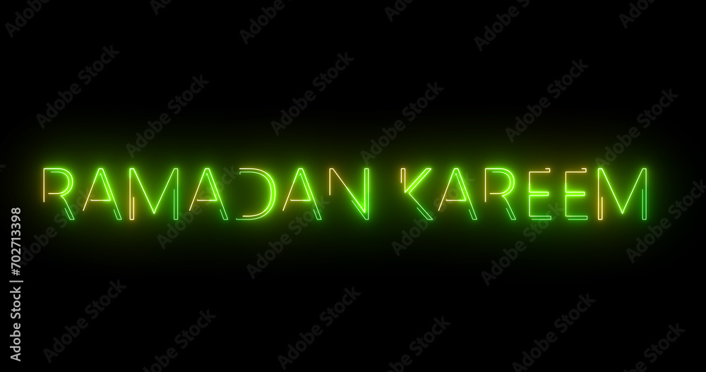 Glowing Ramadan Kareem Text animation with neon sign effect. Glittering glowing Islamic month of spirituality, hajj background. Elegant neon style glowing Happy Ramadan Arabic background. Glowing Ramadan Kareem Text animation with neon sign effect. Glittering glowing Islamic month of spirituality, hajj background. Elegant neon style glowing Happy Ramadan Arabic background.
