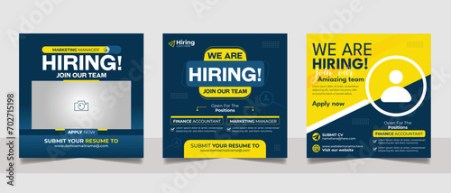 We are hiring job vacancy social media post template set. vacant recruitment marketing web banner square flyer design.