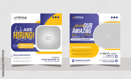 We are hiring job vacancy social media post template set. vacant recruitment marketing web banner square flyer design.