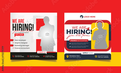 We are hiring job vacancy social media post template set. vacant recruitment marketing web banner square flyer design.