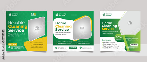 Professional cleaning services social media post template set, clean agency marketing web banner square flyer business promotional ads design.