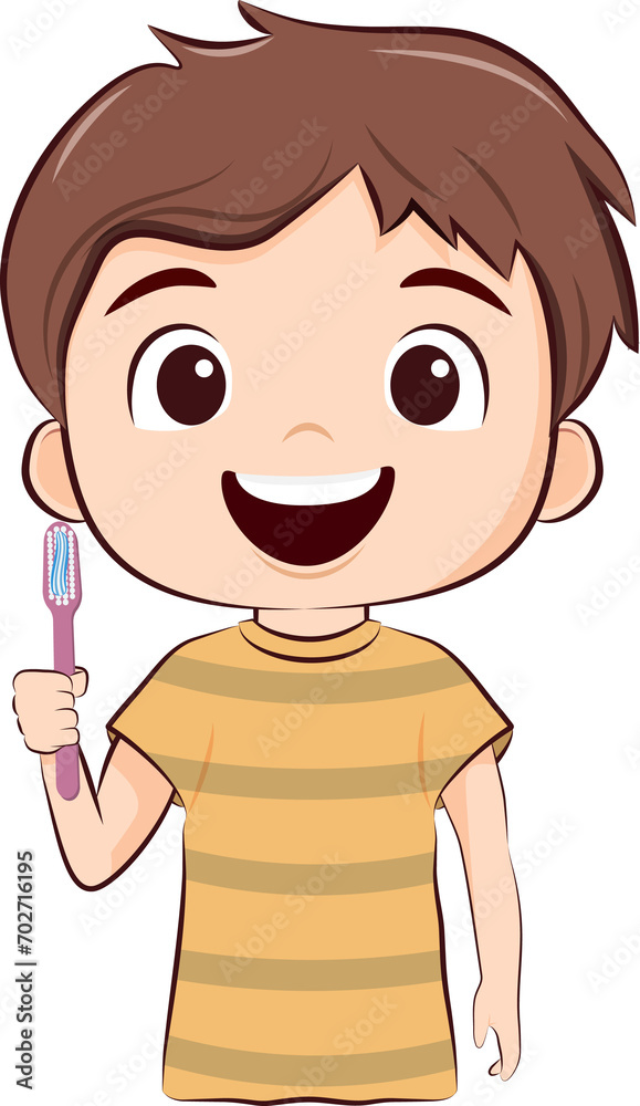 Boy and tooth brush, character illustration