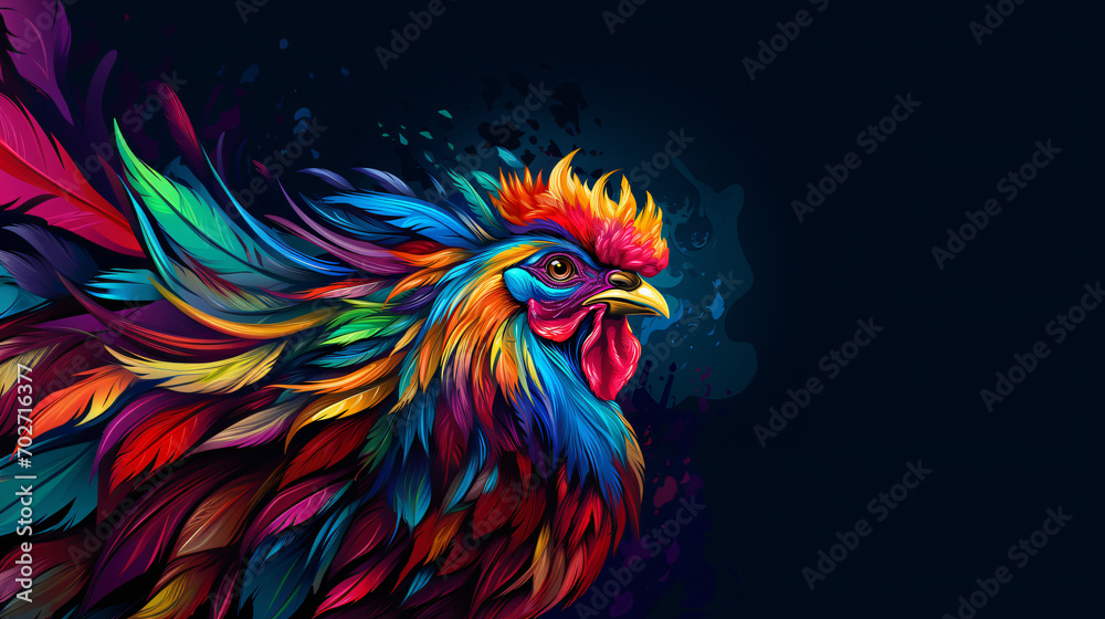 Colorful wooden painted Rooster like cartoon - obrazy, fototapety, plakaty 