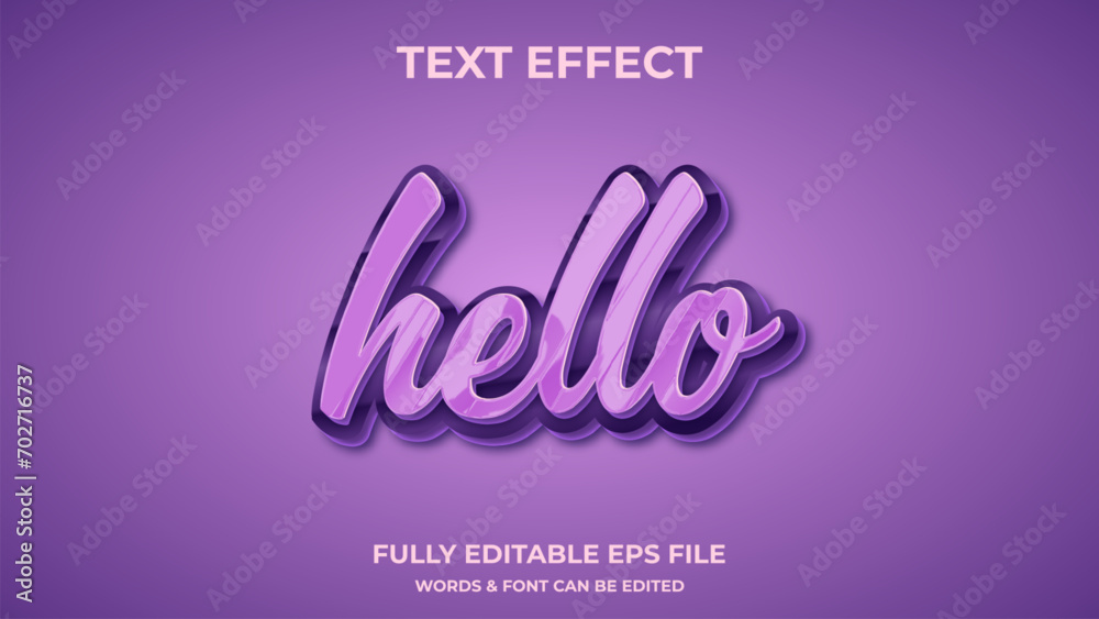 Hello 3D text effect editable modern lettering typography font style
