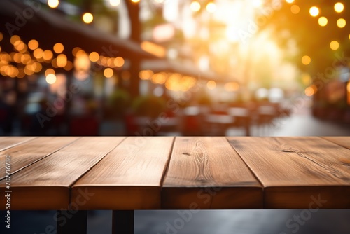 Wooden texture table on blurred background